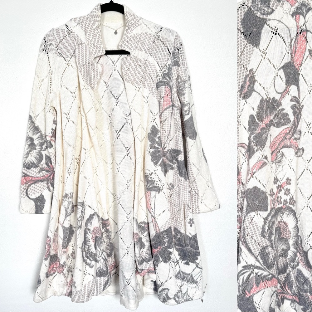Knitted Knotted Anthropologie Cardigan Women Medium Floral Cotton‎ Linen Grandma